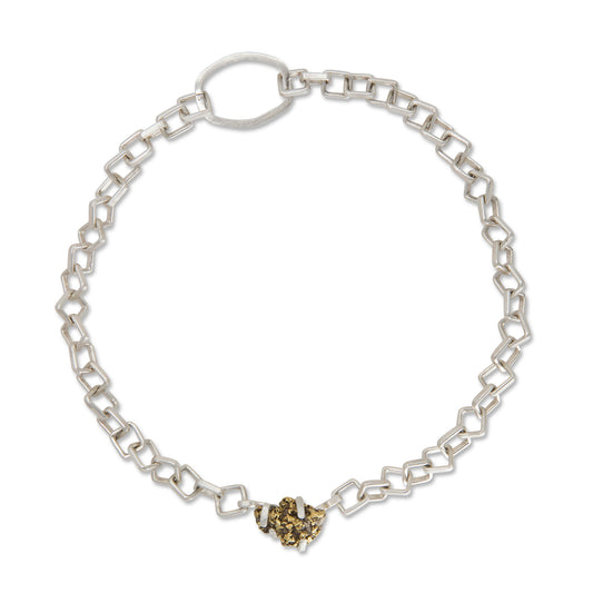 Handmade Recycled Sterling Silver Chain Necklace with Solid Gold Nugget