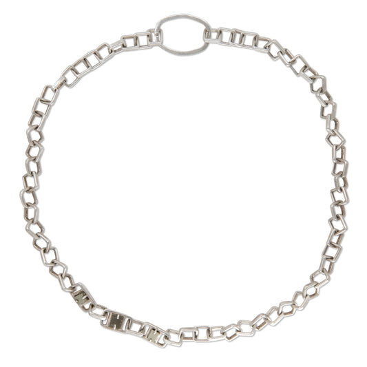 Handmade Recycled Sterling Silver Chain Necklace with Natural Cubic Pyrite