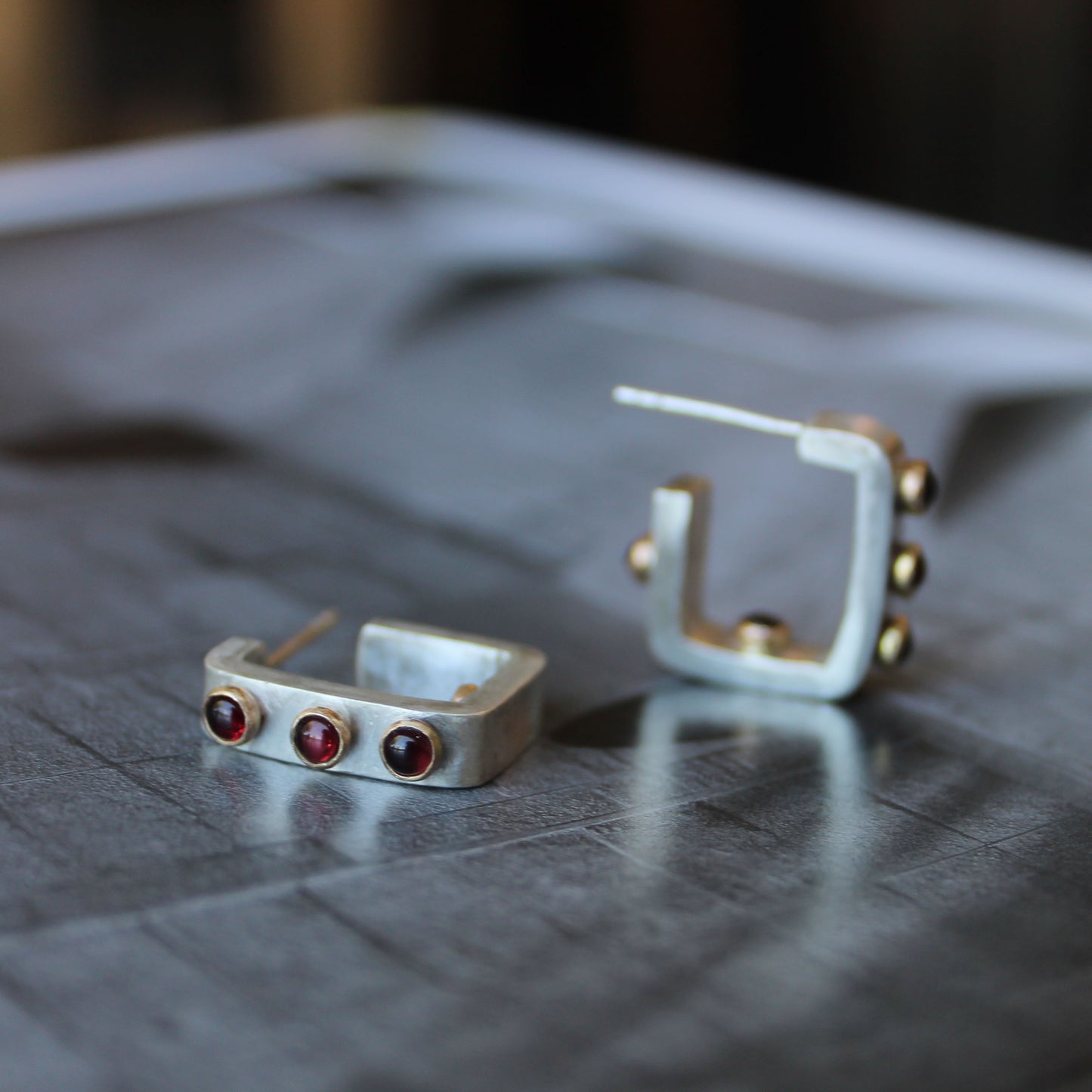 Lisa Hoop Earrings in recycled sterling silver, 14k and Anthill garnets