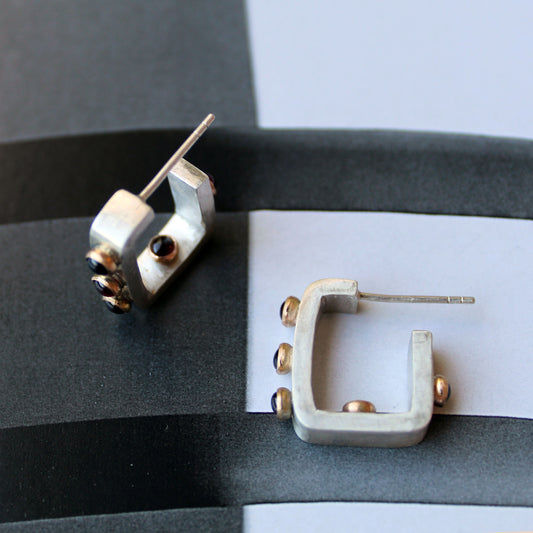 Lisa Hoop Five Stone Earrings in recycled sterling silver and 14k