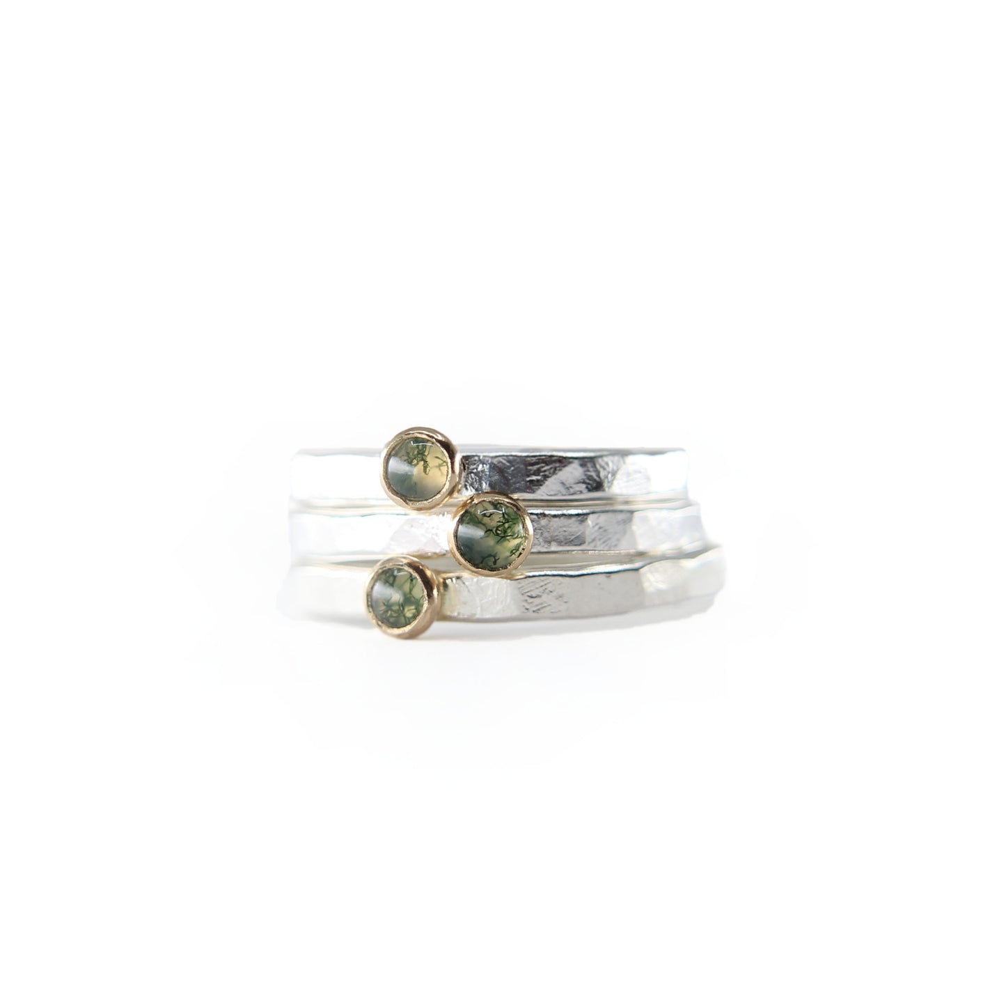 Fair Trade Moss Agate Sterling Silver 14k Stacking Ring