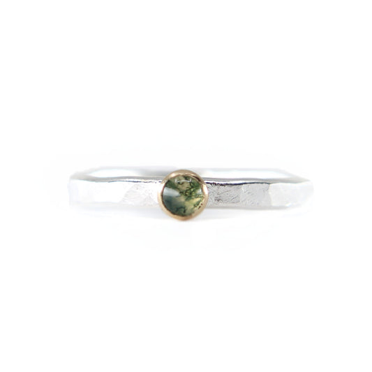 Fair Trade Moss Agate Sterling Silver 14k Stacking Ring