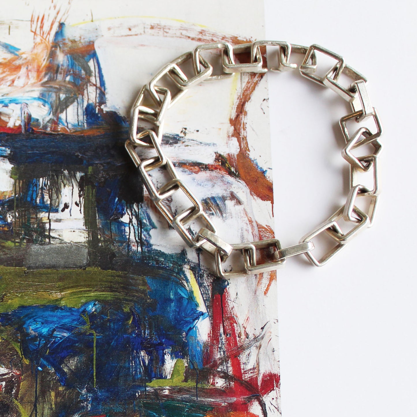 Not-So-Square Handmade Recycled Sterling Silver Chain Bracelet