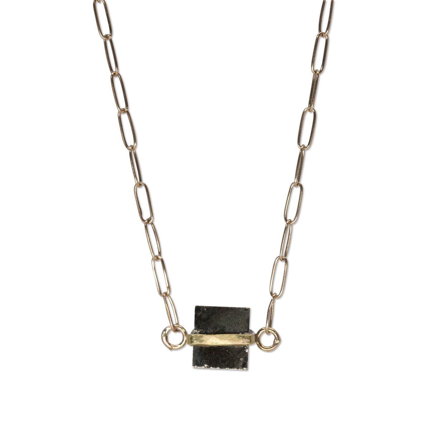 Pyrite Cube Necklace in Solid 14k Gold