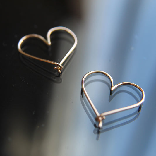Heart Shaped Hoop Earring in Recycled Solid 14k gold