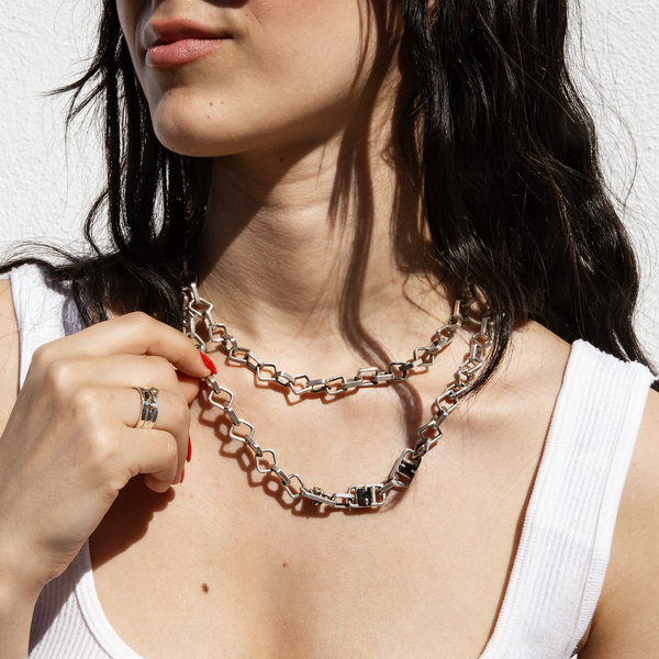 Handmade Recycled Sterling Silver Chain Necklace with Natural Cubic Pyrite