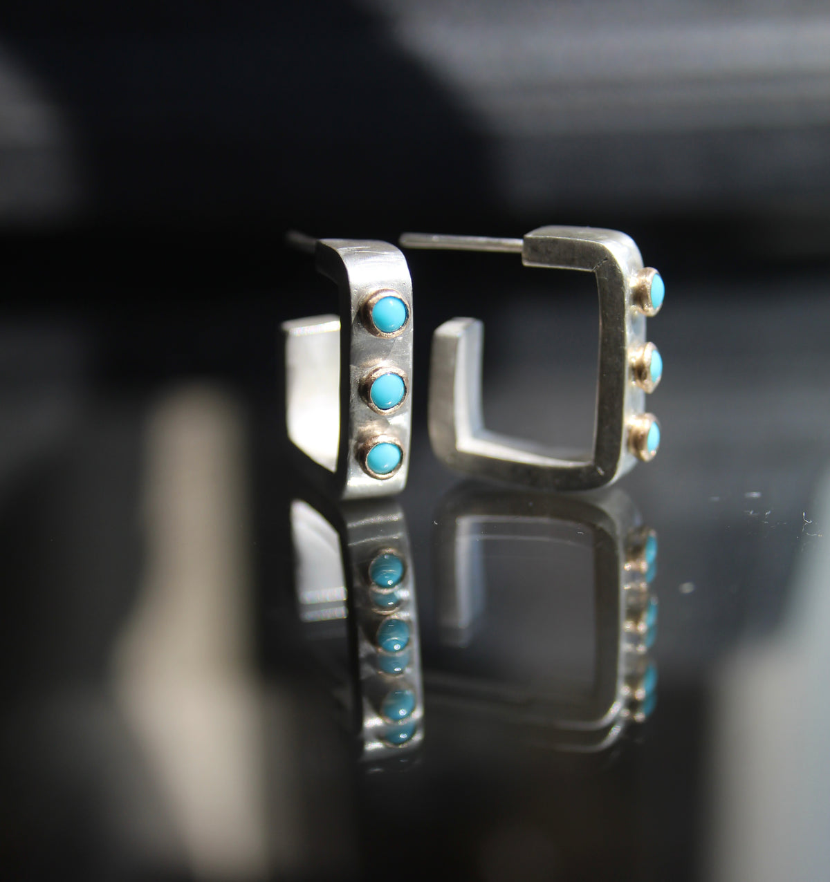 Lisa Hoop Three Stone Earrings in recycled sterling silver and 14k