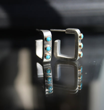 Lisa Hoop Three Stone Earrings in recycled sterling silver and 14k