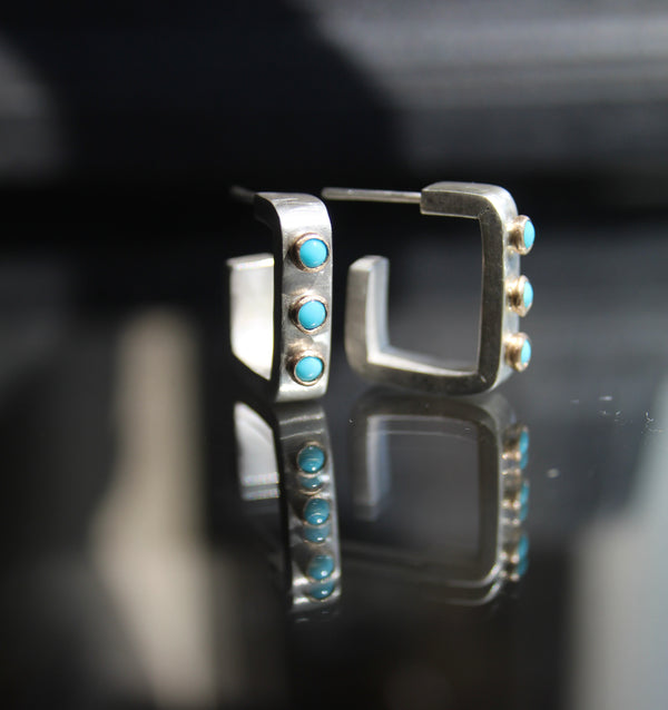 Lisa Hoop Three Stone Earrings in recycled sterling silver and 14k