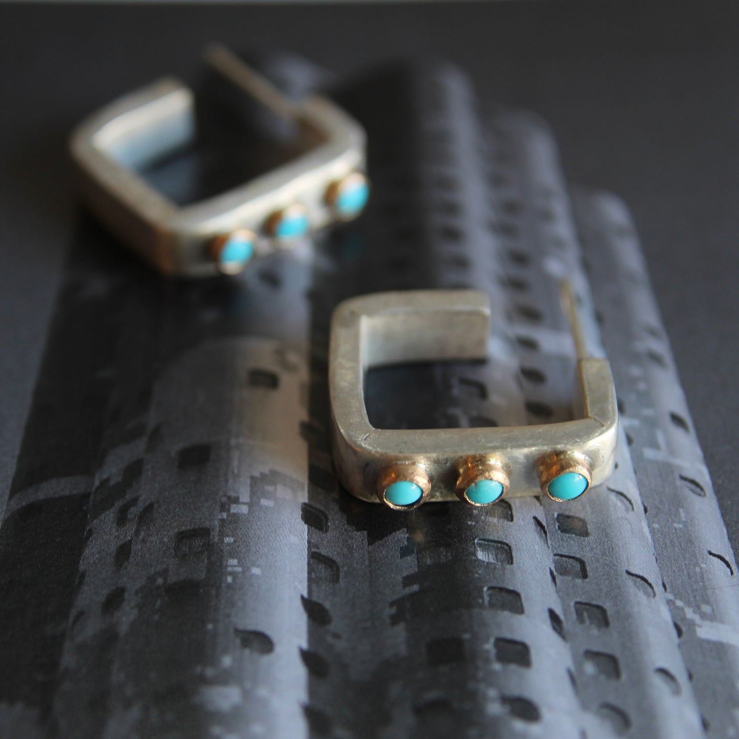 Lisa Hoop Three Stone Earrings in recycled sterling silver and 14k