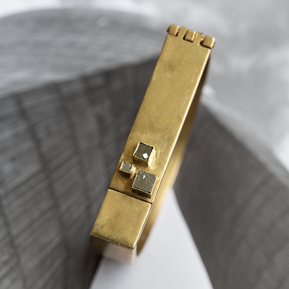 Wide Brass Single Bar Tension Cuff with Pyrite Cubes