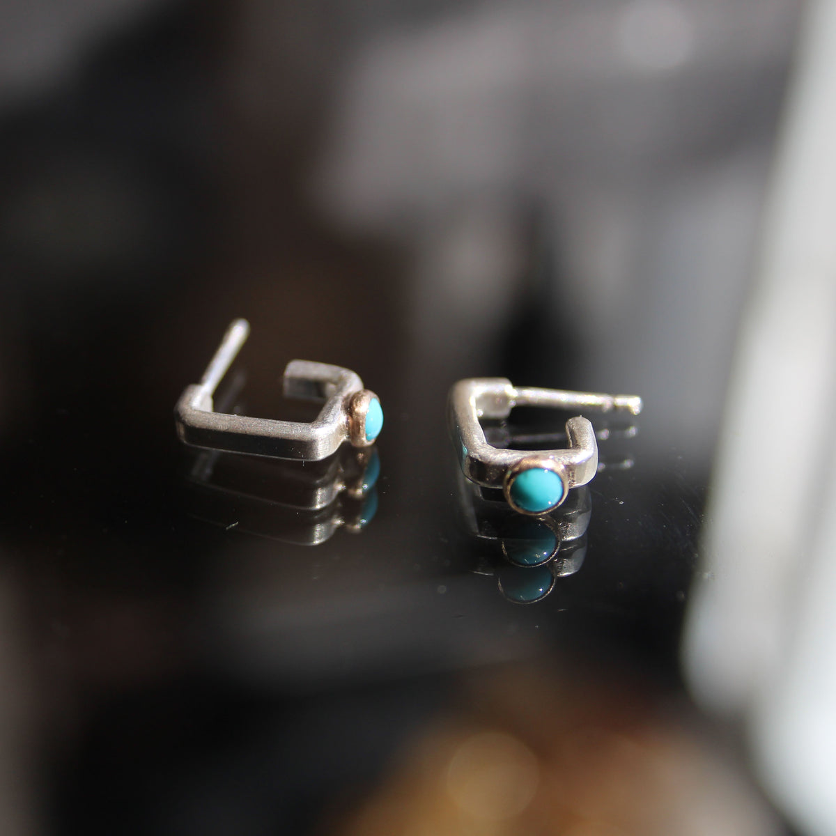 Bottom set Huggie Earring in Recycled Sterling Silver and 14k