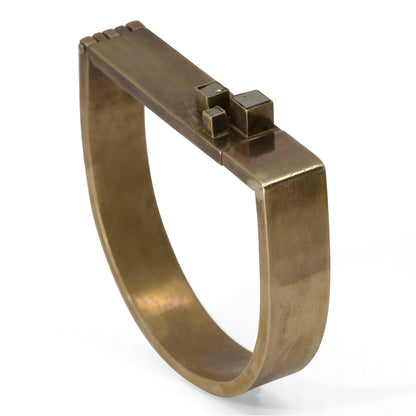 Wide Brass Single Bar Tension Cuff with Pyrite Cubes