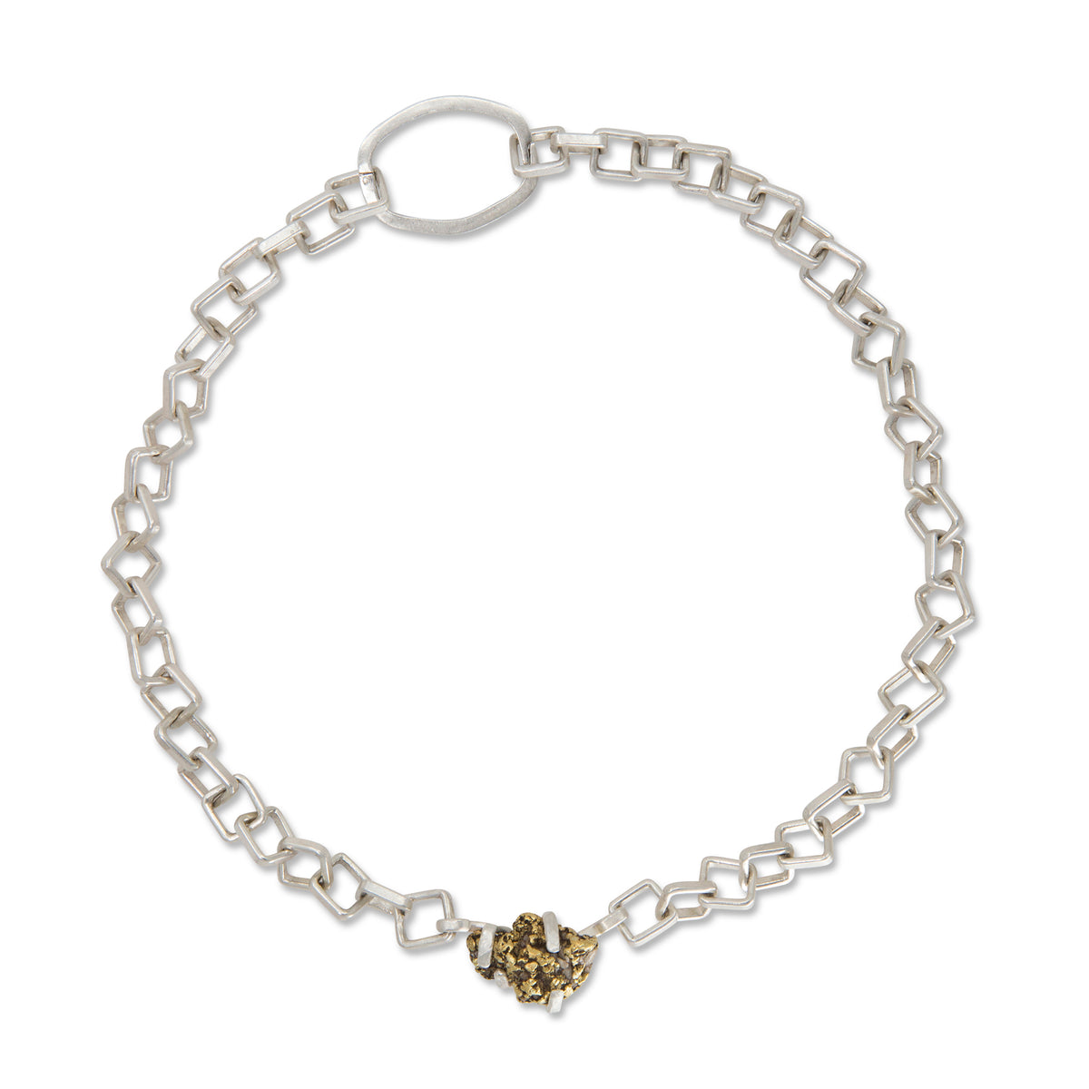 Handmade Recycled Sterling Silver Chain Necklace with Solid Gold Nugget
