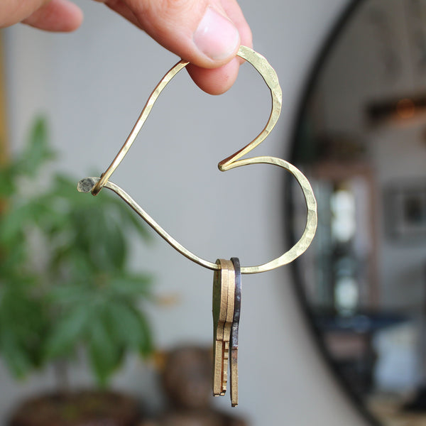 Hammered Brass Heart Shaped Keychain