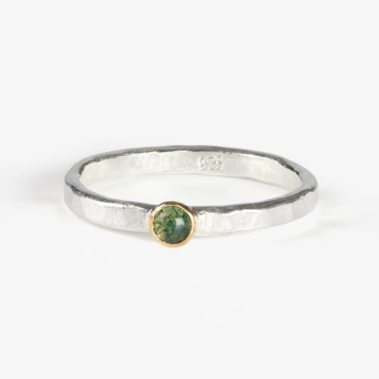 Fair Trade Moss Agate Sterling Silver 14k Stacking Ring