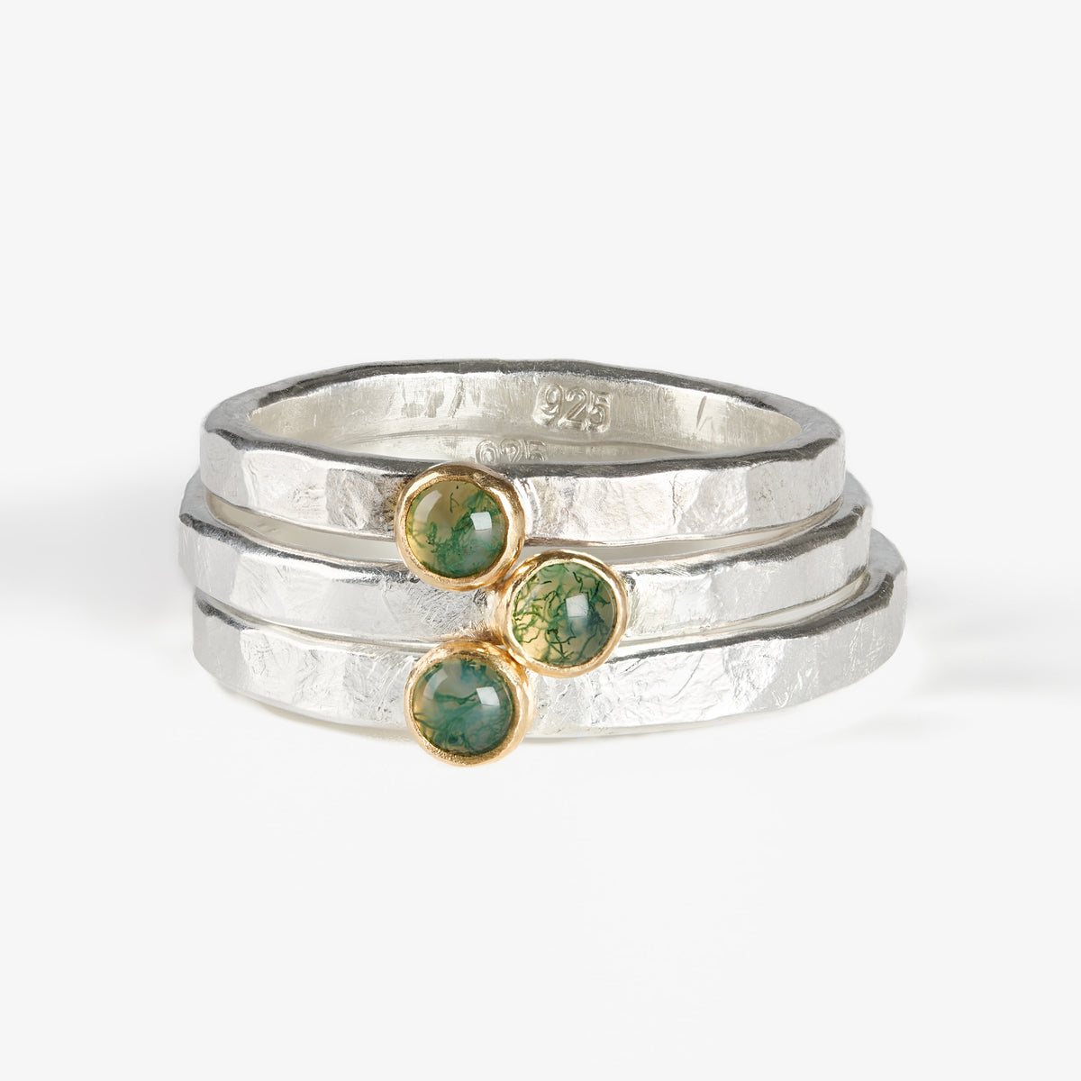 Moss Agate Sterling Silver 14k Stacking Ring