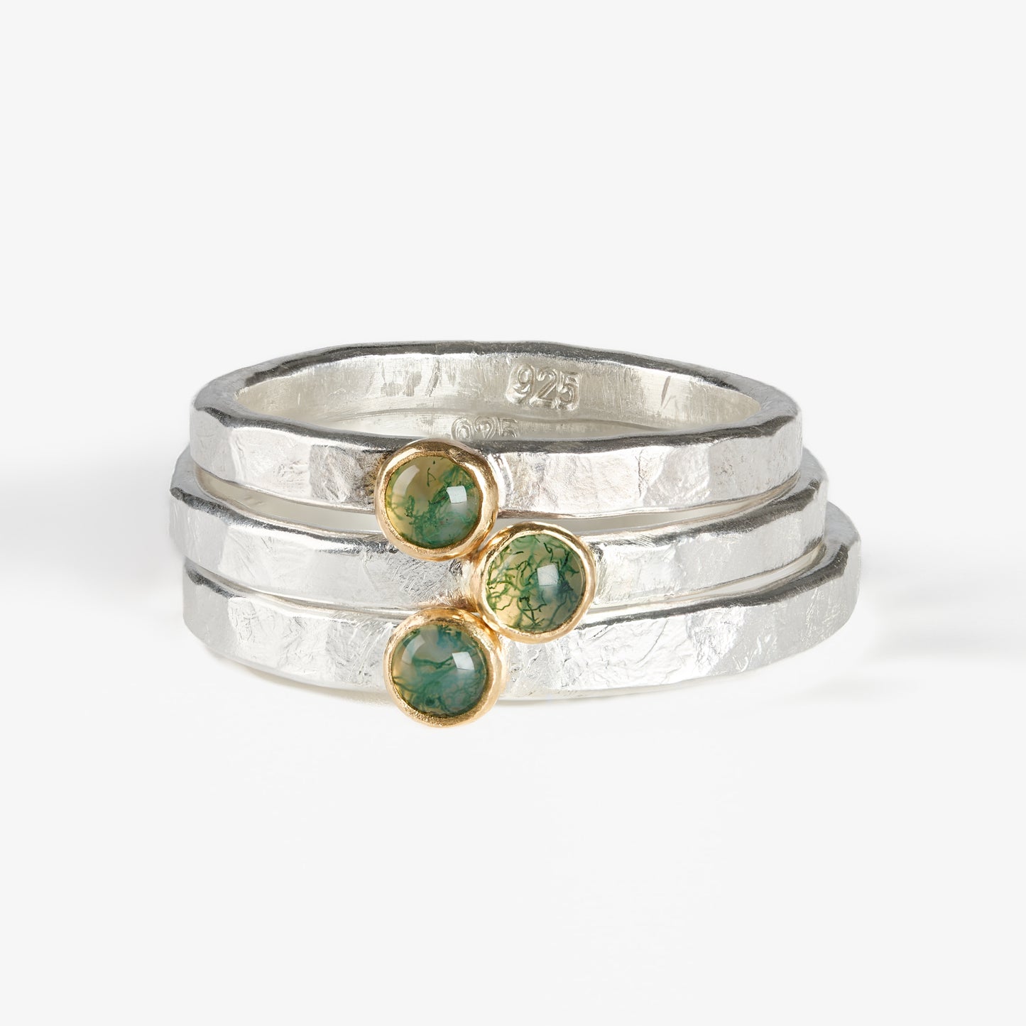 Fair Trade Moss Agate Sterling Silver 14k Stacking Ring