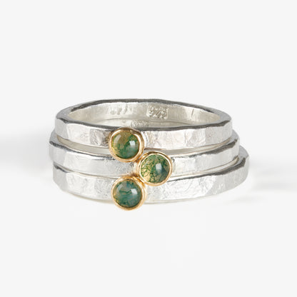 Fair Trade Moss Agate Sterling Silver 14k Stacking Ring