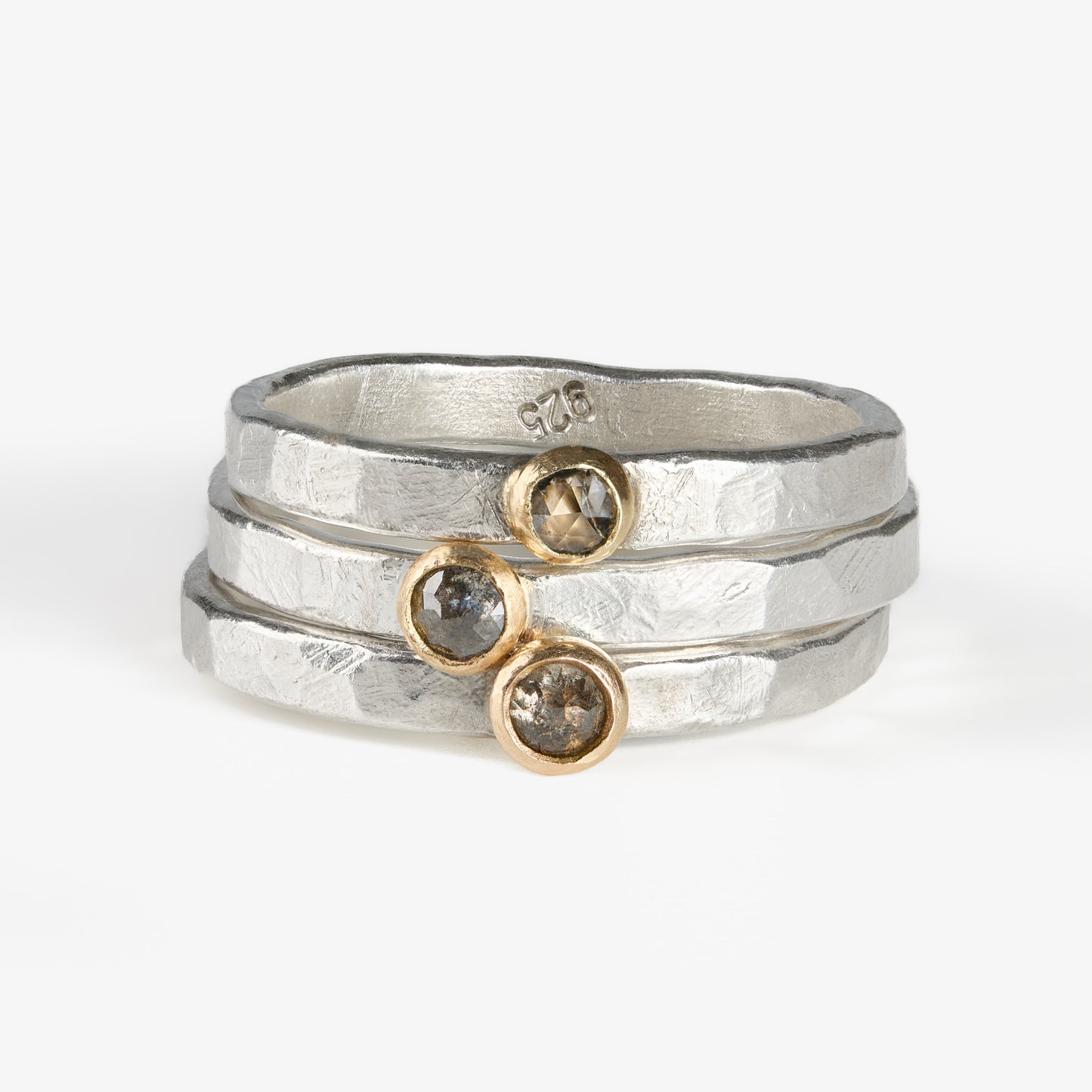 Ugly Untraceable Salt & Pepper Diamond Stacking Ring in Sterling Silver with 14k