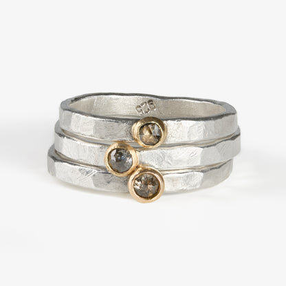 Ugly Untraceable Salt & Pepper Diamond Stacking Ring in Sterling Silver with 14k